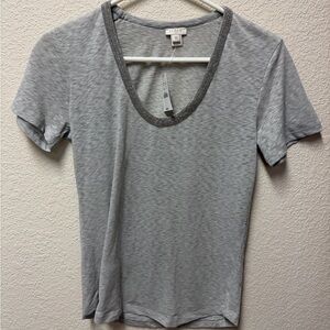 NWT, J. Crew Light Gray Short Sleeve Top with Beading